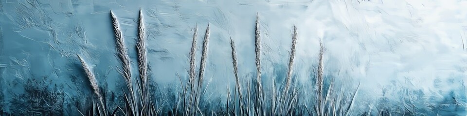 Obraz premium Minimalistic Background, Light Blue Watercolor Wash,, Gentle Tones Of Dry Decorative Meadow Grasses