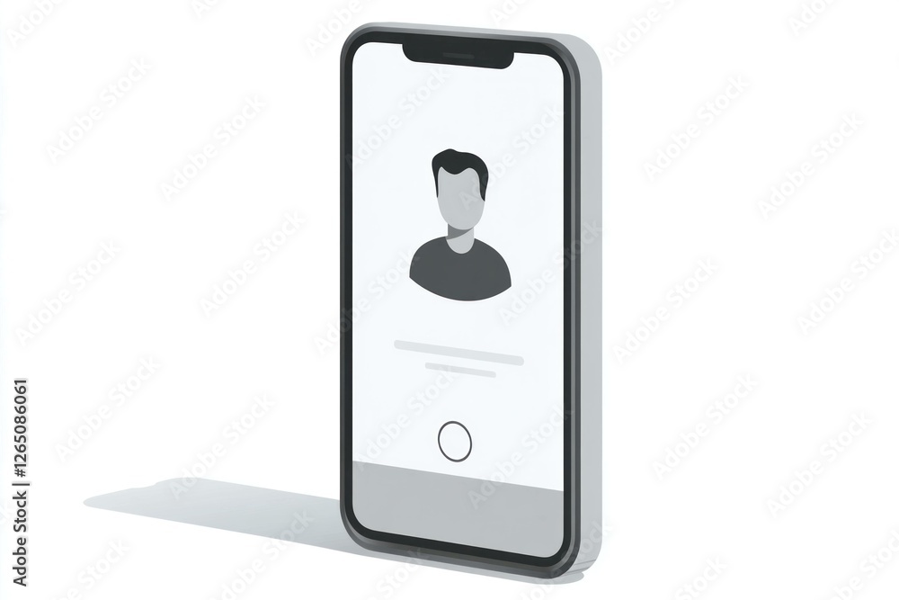 Poster modern smartphone with a user interface displaying a profile silhouette on the screen, symbolizing d