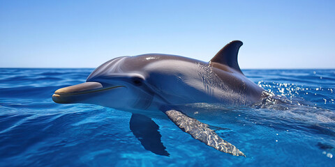 Naklejka premium Striped Dolphin in Ocean Water