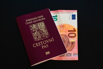 Fototapeta premium Czech Passport and Euro Banknote – Travel and Finance