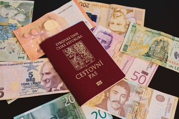 Czech Passport and Foreign Currencies – Global Travel Concept