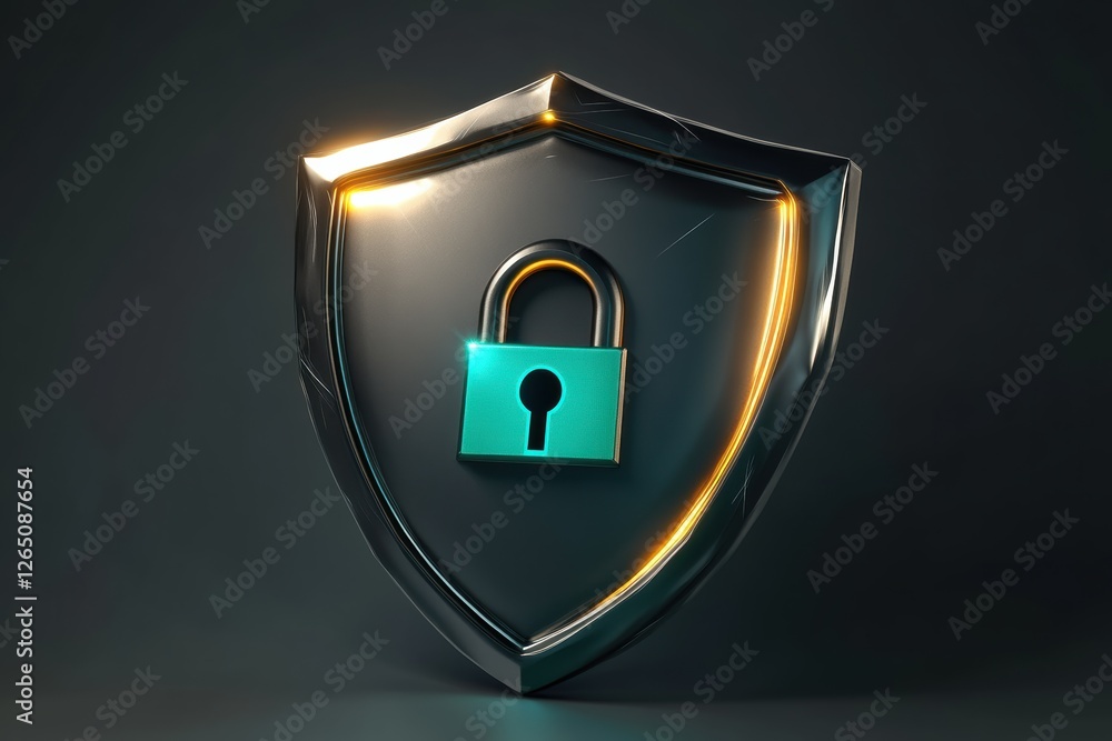 Poster Digital shield icon featuring a lock to represent cyber security and data protection concepts