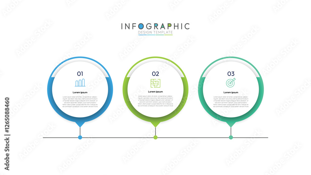Poster timeline infographic template with circular icons, informative circular process infographic chart fo