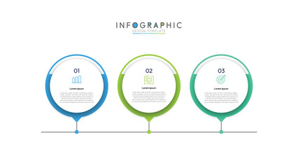 Timeline Infographic Template with Circular Icons, Informative circular process infographic chart for business startup demonstration Instructional graphics with 3 steps sequence design for web pages.