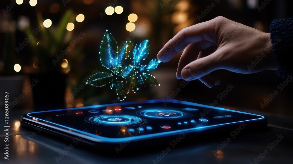 Aufkleber innovative touch interaction with holographic plant display technology on a tablet device in a moder