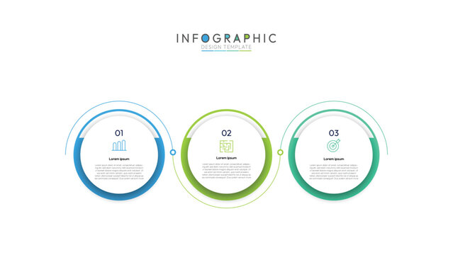 3 step timeline infographic template with circular Icons, Informative circular process infographic chart for business startup demonstration, Modern infographic design template.