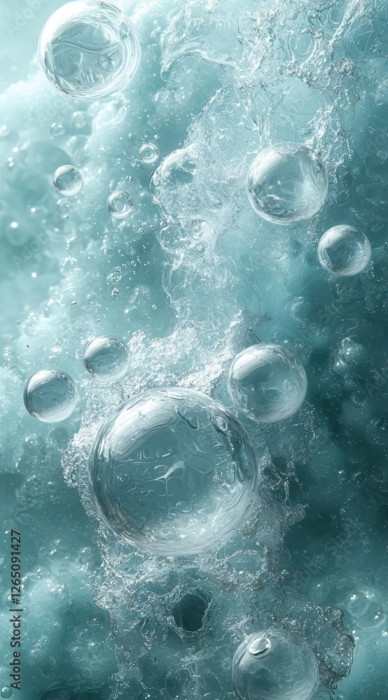 Poster aerial view of an icy surface with scattered bubbles, creating the illusion that water is frozen int