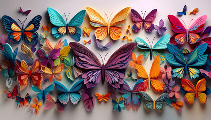 PAPER CUT ART coloful Butterflies , PAPER CUT style, Generative AI