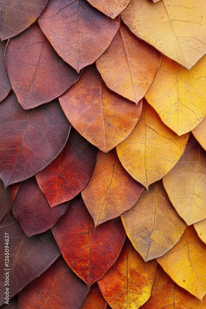 Poster autumn leaves arranged in gradient color pattern.