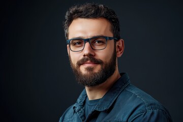 Obraz premium Portrait of a man with glasses in a dark setting showcasing a thoughtful expression