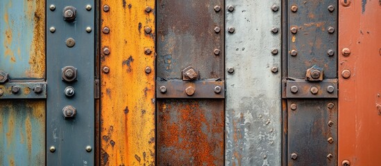 Fototapeta premium Rusty metal wall texture with bolts.