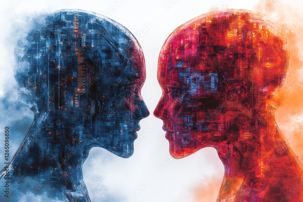 Poster exploring the contrast between artificial intelligence and human emotion through graphic design