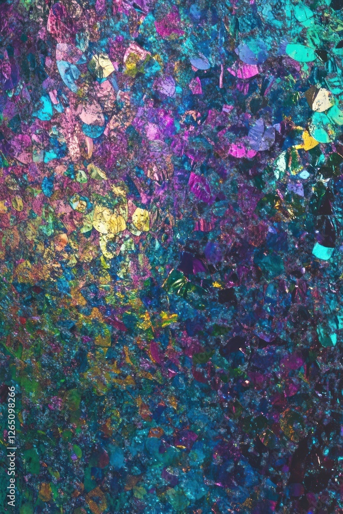 Poster abstract iridescent texture with vibrant colors and fragmented shapes.