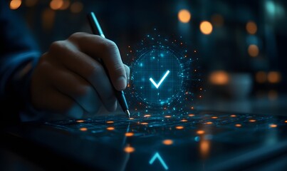 Cybersecurity Verification with Digital Checkmark on Holographic Interface