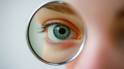 A captivating eye peers through a magnifying glass, revealing intricate details and a vivid blue hue, inviting deeper observation.