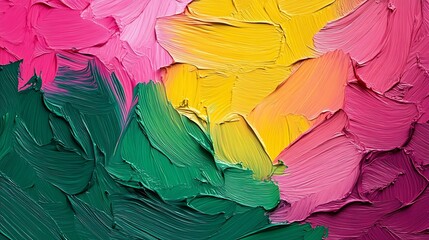 Vibrant Impasto Painting: Pink, Yellow, and Green Abstract Art AI Generated