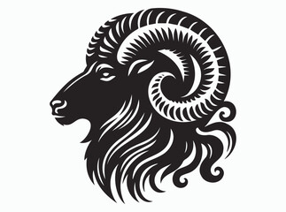 Ram Head Silhouette Black Color Outline Vector Image for Logos and Designs