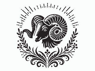 Ram Head Silhouette Black Color Outline Vector Image for Logos and Designs