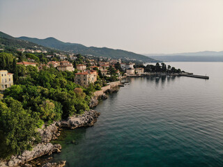 Fototapeta premium Mediterranean Old Town of Lovran and it's Seaside Promenade, Croatia