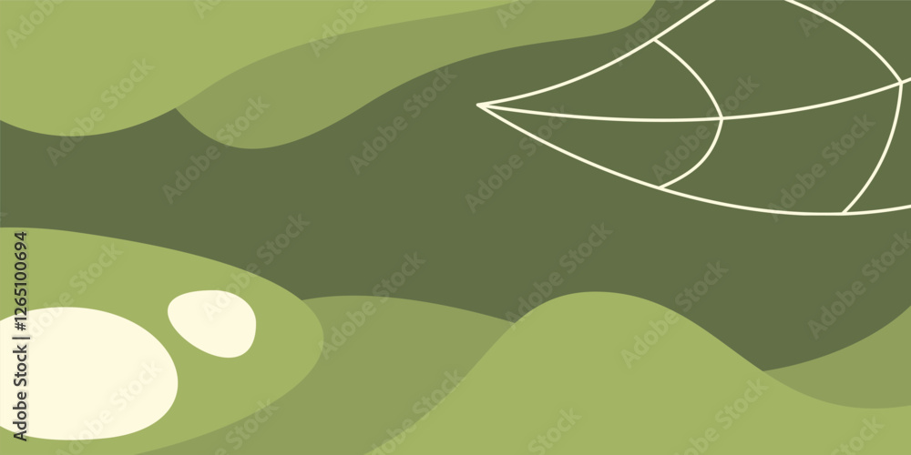Poster earth day background green colors abstract shapes, waves and leaves pattern with empty space for tex