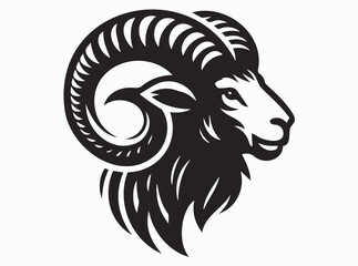 Ram Head Silhouette Black Color Outline Vector Image for Logos and Designs