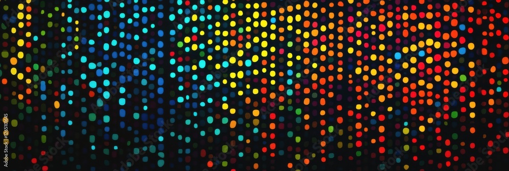 Poster vibrant colorful dots against black background creating abstract pattern
