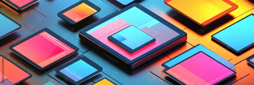 Poster exploring responsive layout techniques for cross-platform web development in vibrant colors