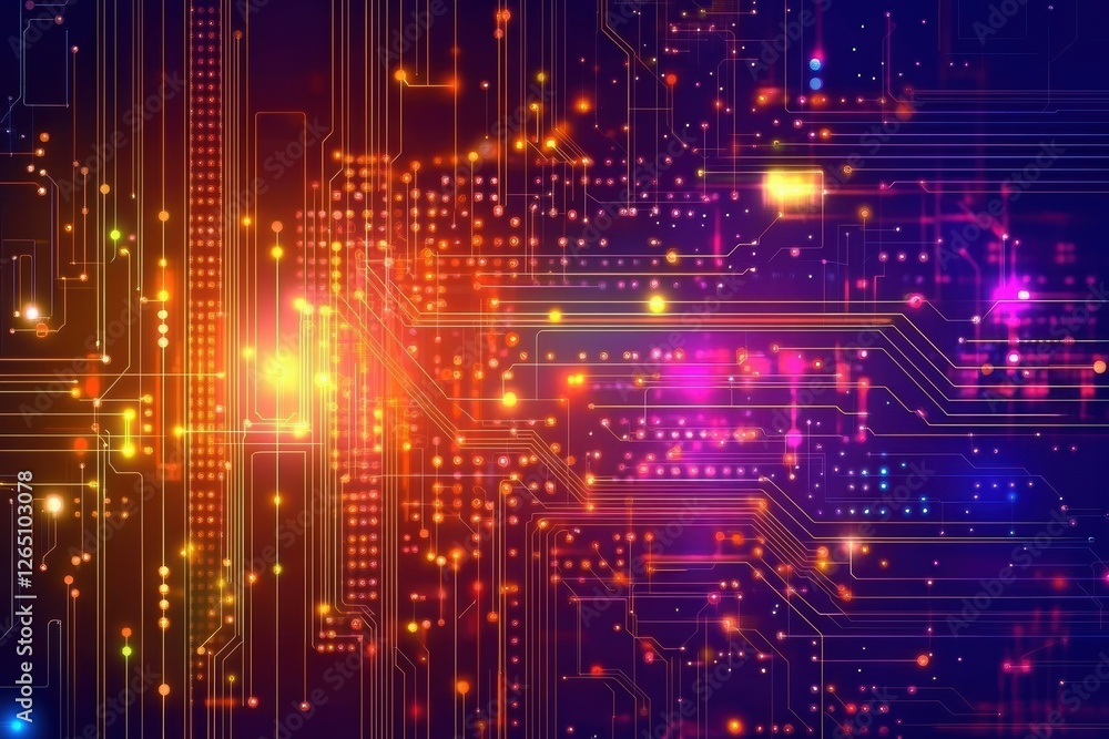 Poster vibrant technology graphic design background featuring glowing circuits and abstract patterns
