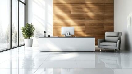 Modern office reception sunlight wood wall