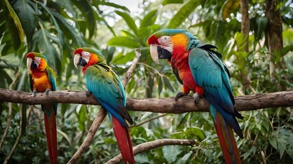 Obraz premium Colorful macaw on tree branches