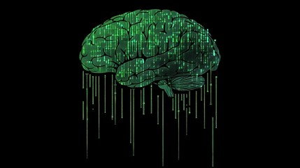 Binary Code Flows Through Neural Pathways, Showing the Blend of Technology and Human Cognition in the Digital Age. GenerativeAI