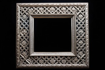 Sleek silver geometric square frame, black backdrop; perfect for minimalist designs.