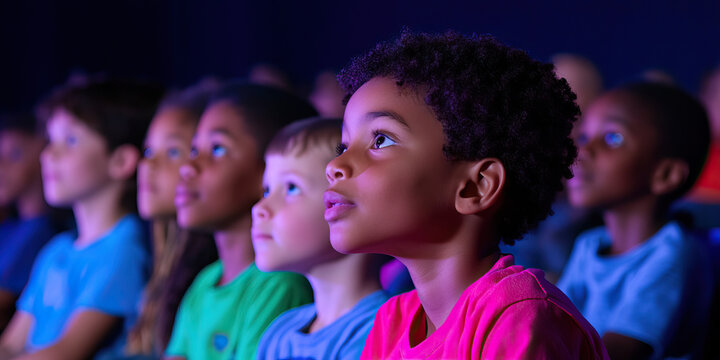 Children Watching a Performance in a Dark Room