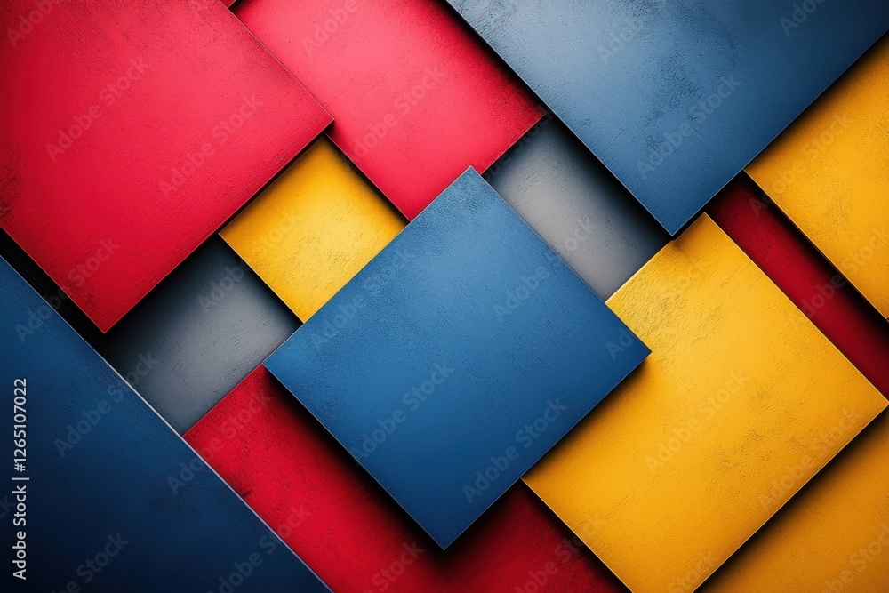 Poster dynamic abstract geometric background with textured squares in vibrant primary colors