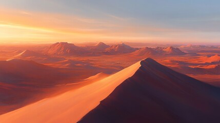 Desert peak during sunset, other mountains blurred, possible background