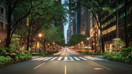 Serene Evening on a tree-lined New York City Street