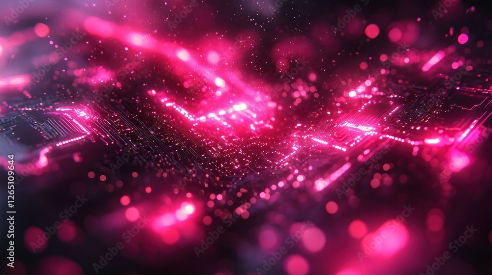 Aufkleber circuit board glows with bright pink light suggesting digital future of advanced technology and inte