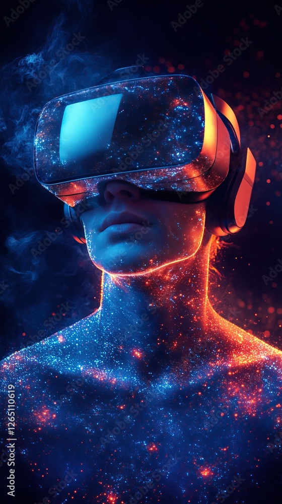 Poster immersive vr experience transforming reality with cosmic visuals fusion of technology and art redefi