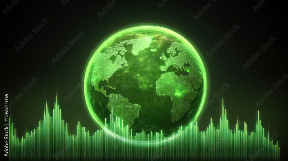 Aufkleber green earth globe with digital equalizer: a visual representation of global data