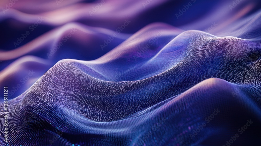 Poster abstract purple and blue wave pattern, digital rendering of flowing data or energy.