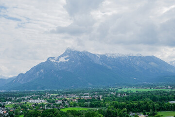 The stunning Alps as seen from the historic Hohensalzburg Fortress in Salzburg.