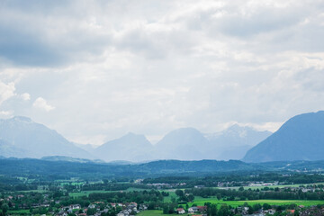 The stunning Alps as seen from the historic Hohensalzburg Fortress in Salzburg.