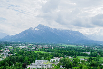 The stunning Alps as seen from the historic Hohensalzburg Fortress in Salzburg.