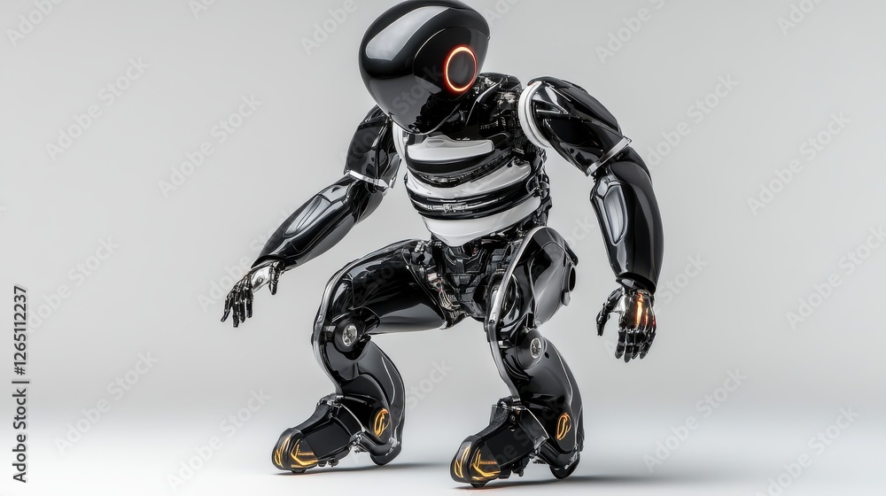 Poster futuristic humanoid robot in dynamic pose showcasing sleek design and advanced articulation technolo