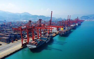 Fototapeta premium Aerial shot of a busy port expansion project