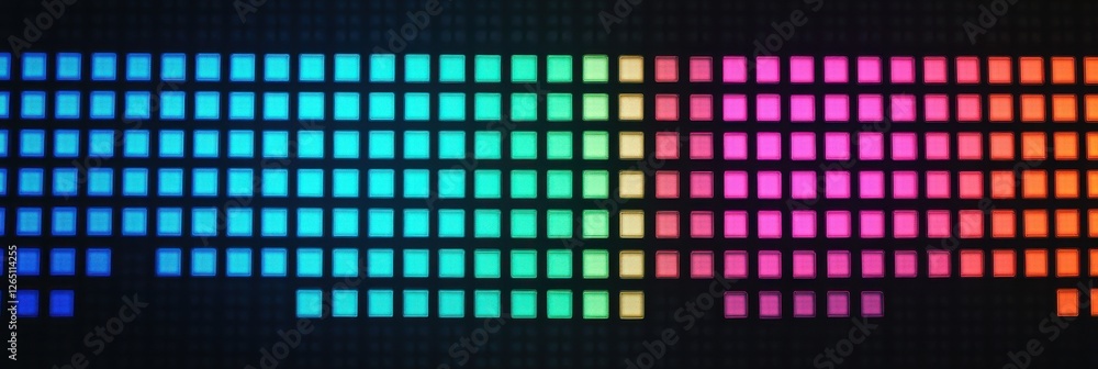 Poster colorful led equalizer bars in rainbow gradient displaying sound levels