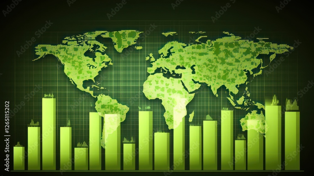 Poster global market analysis: world map and bar chart visual representation
