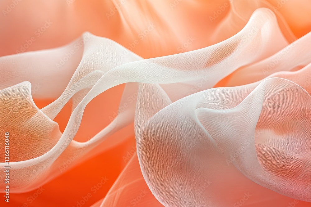 Poster abstract image of flowing peach and white fabric with soft light and shadows creating a luxurious an