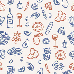 Hand drawn doodle Spanish food background