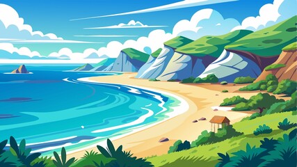 The expansive ocean and beach create a breathtaking vista of natural beauty.